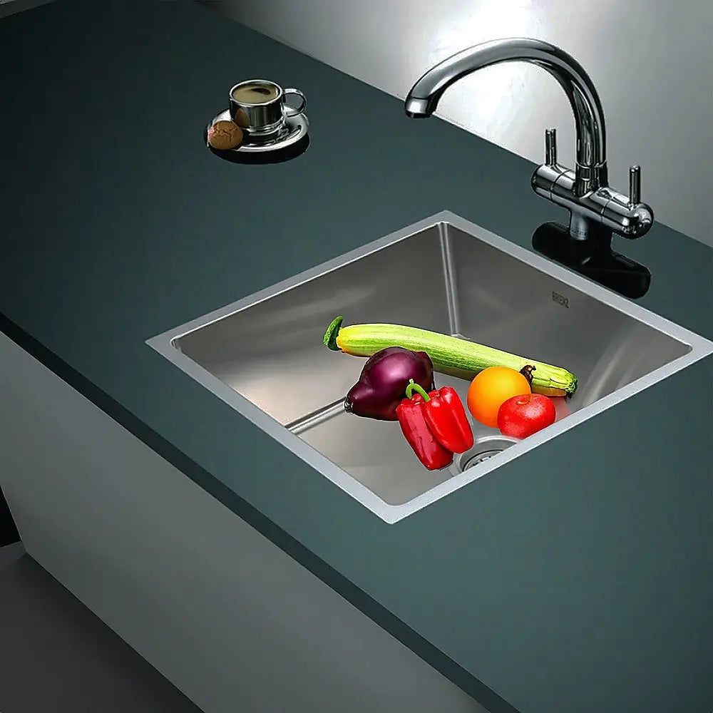 490x440mm Handmade Stainless Steel Undermount / Topmount Kitchen Laundry Sink with Waste - Furniture > Bathroom > Sinks