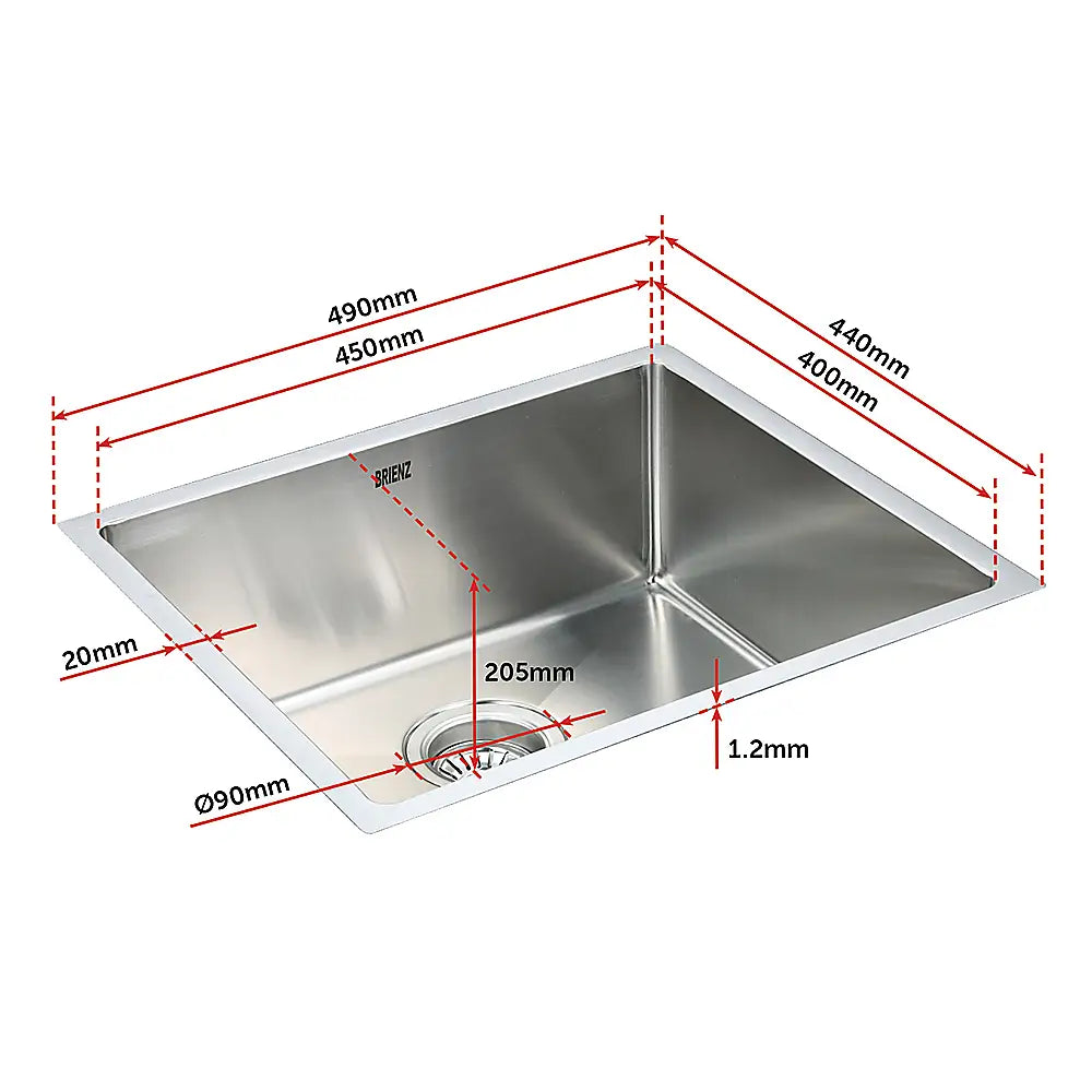 490x440mm Handmade Stainless Steel Undermount / Topmount Kitchen Laundry Sink with Waste - Furniture > Bathroom > Sinks