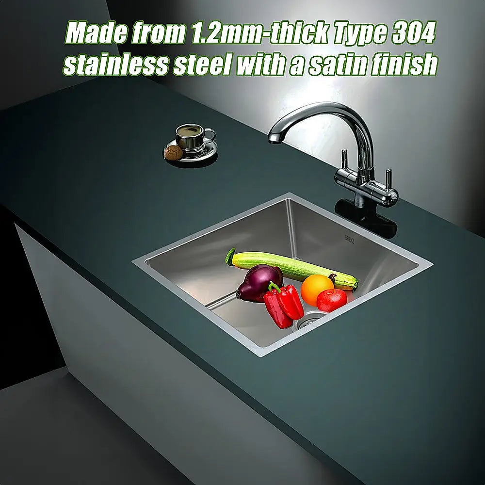 490x440mm Handmade Stainless Steel Undermount / Topmount Kitchen Laundry Sink with Waste - Furniture > Bathroom > Sinks
