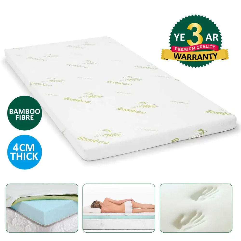 4cm Memory Foam Mattress Topper with Bamboo Cover - Double - Furniture > Mattresses > Mattress Toppers