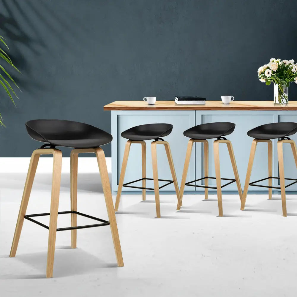4x Artiss Bar Stools Kitchen Counter Stool Dining Chairs Wooden Black - Furniture > Bar Stools & Chairs > Table & Bar