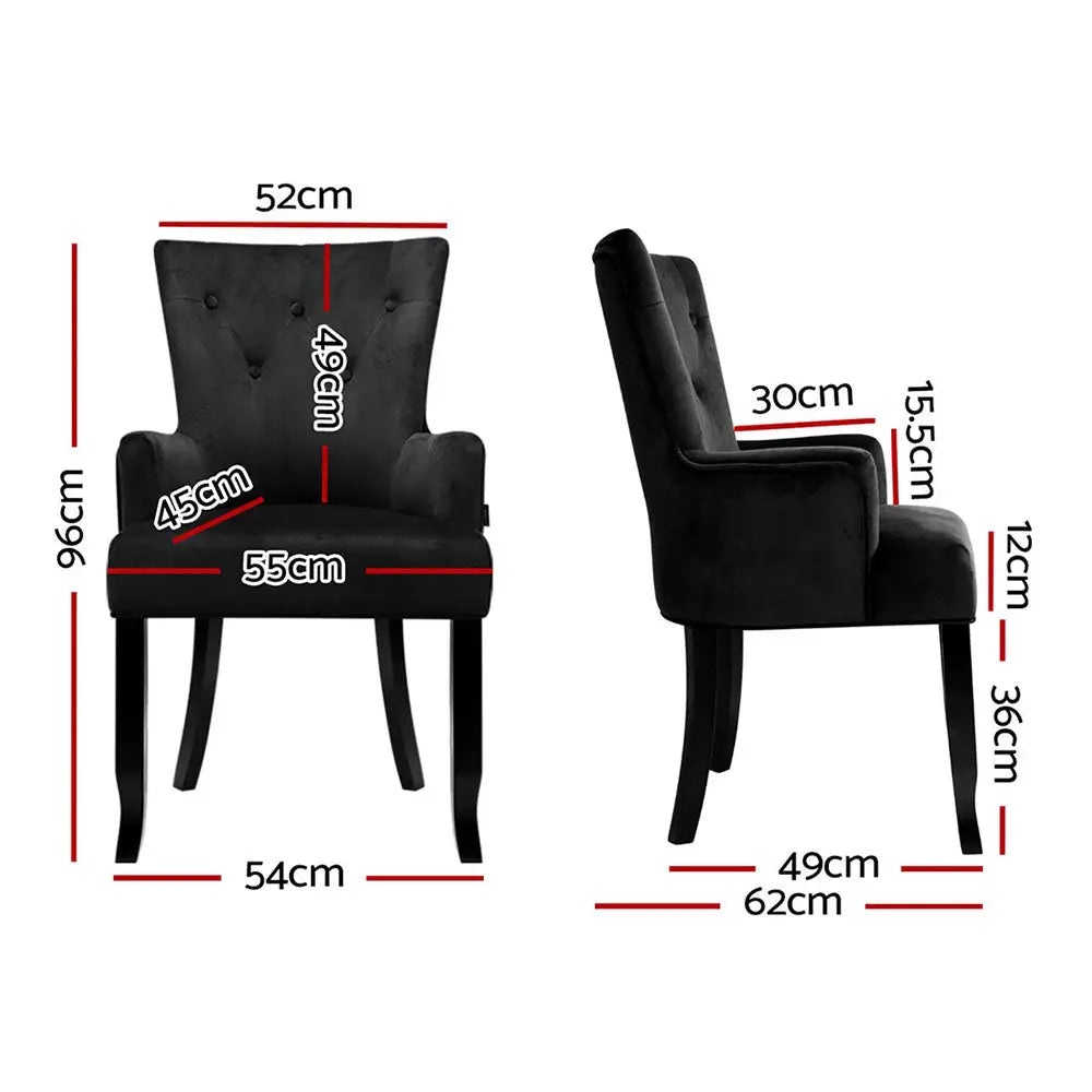 4x Artiss Dining Chairs Velvet French Provincial Armchair Black - Furniture > Bar Stools & Chairs > Arm Chairs &