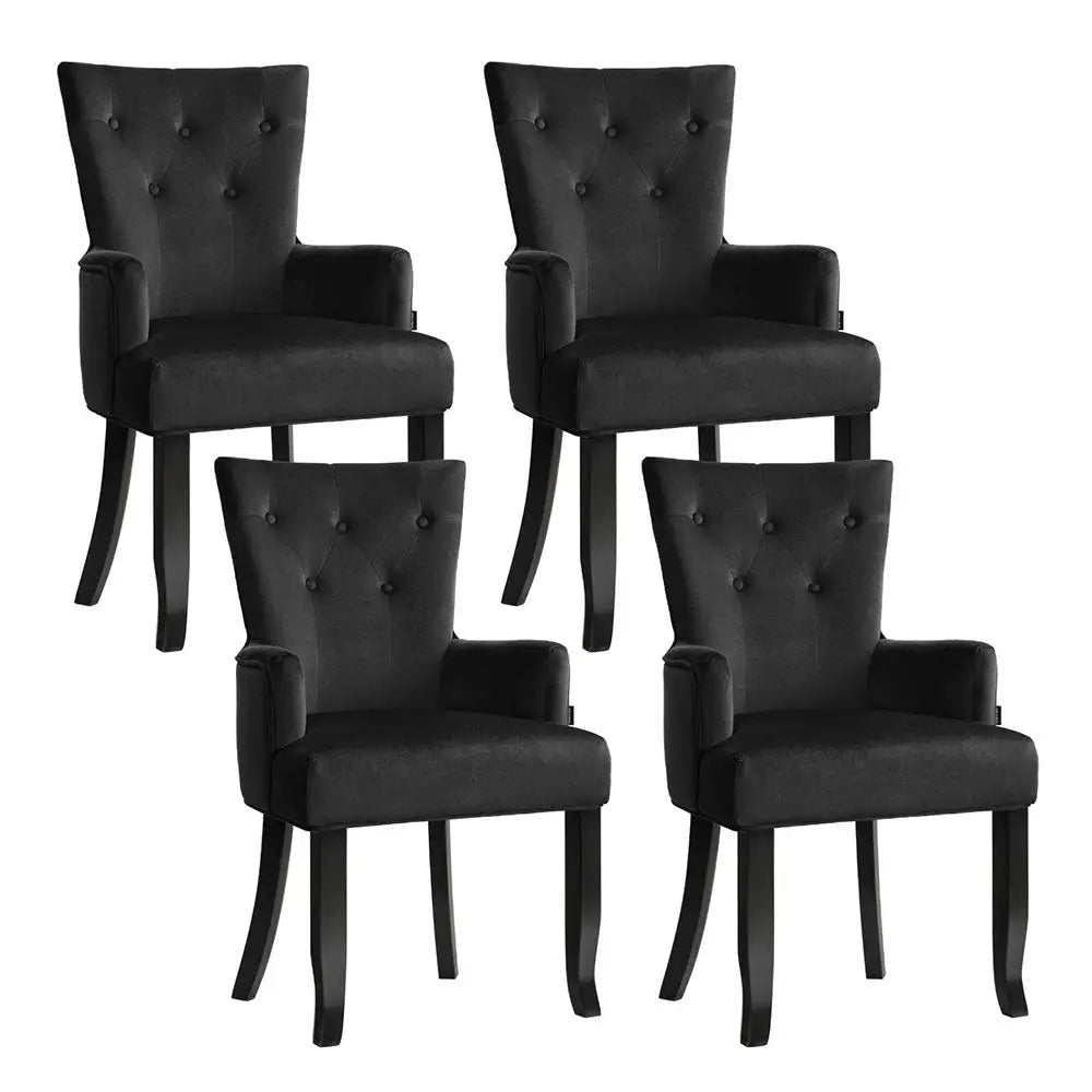 4x Artiss Dining Chairs Velvet French Provincial Armchair Black - Furniture > Bar Stools & Chairs > Arm Chairs &