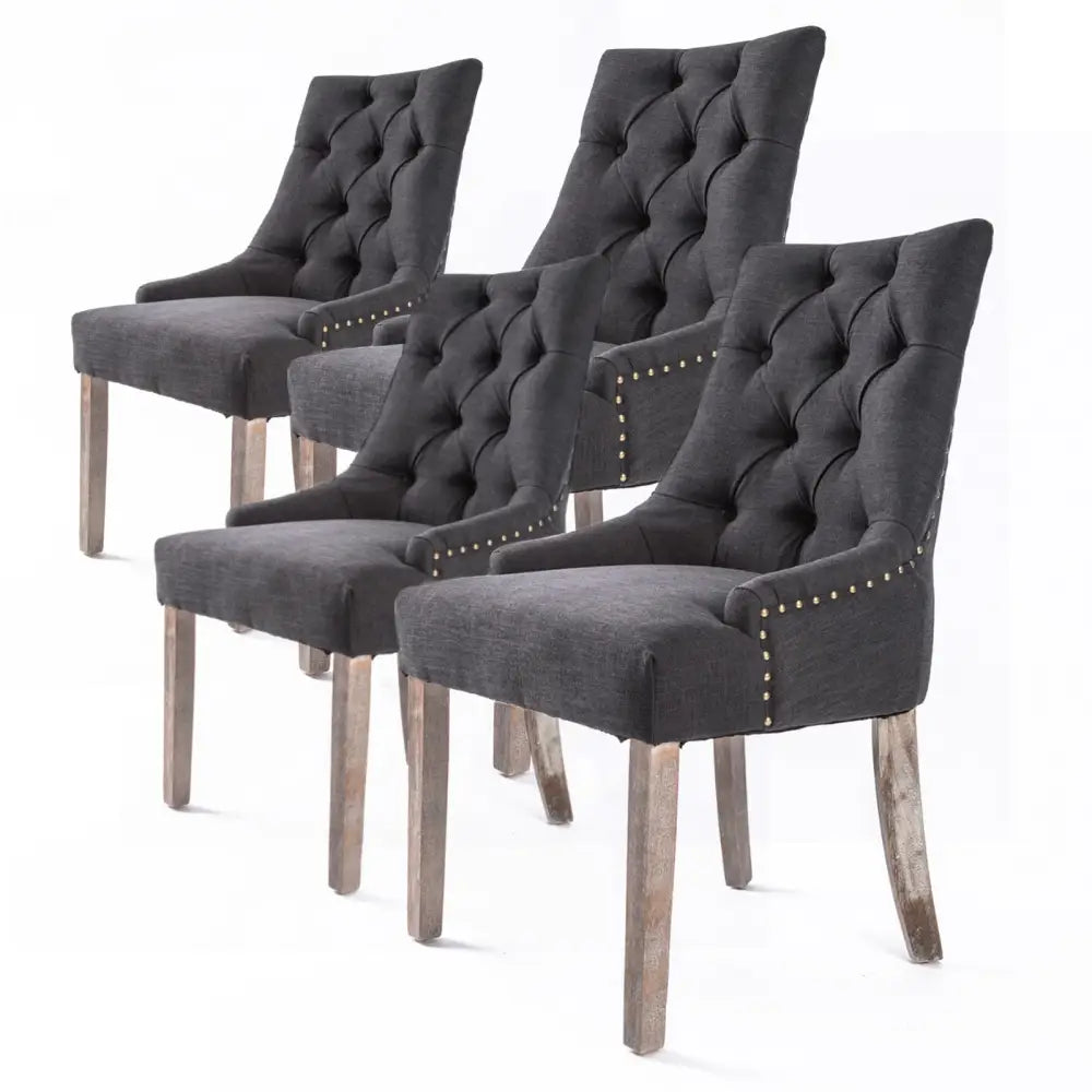 4X French Provincial Dining Chair Oak Leg AMOUR BLACK - Furniture > Bar Stools & Chairs
