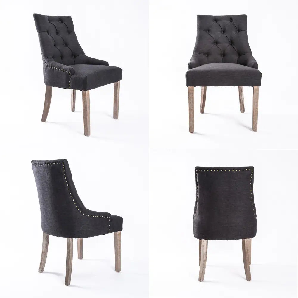 4X French Provincial Dining Chair Oak Leg AMOUR BLACK - Furniture > Bar Stools & Chairs