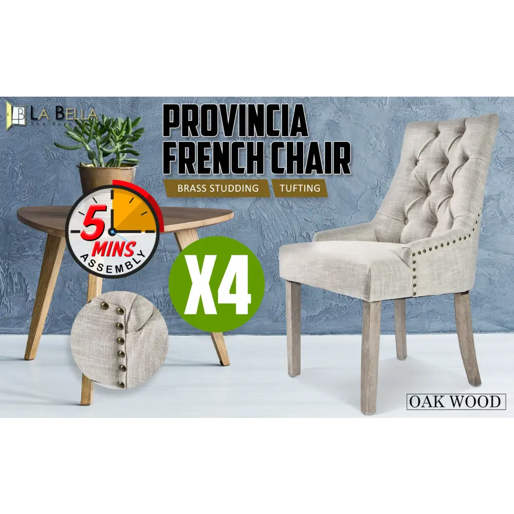 4X French Provincial Dining Chair Oak Leg AMOUR CREAM - Furniture > Bar Stools & Chairs