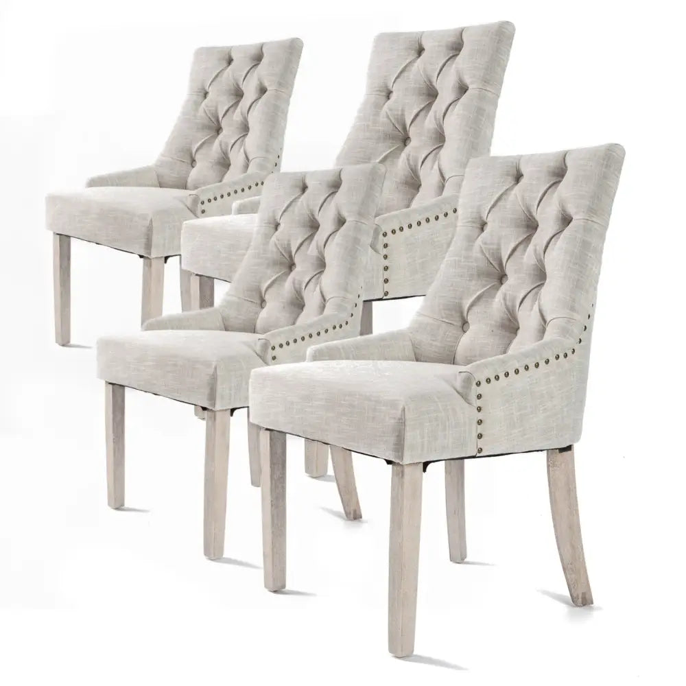 4X French Provincial Dining Chair Oak Leg AMOUR CREAM - Furniture > Bar Stools & Chairs