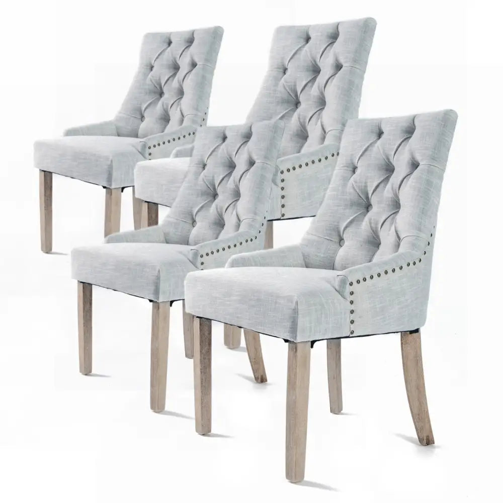 4X French Provincial Dining Chair Oak Leg AMOUR GREY - Furniture > Bar Stools & Chairs