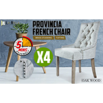 4X French Provincial Dining Chair Oak Leg AMOUR GREY - Furniture > Bar Stools & Chairs