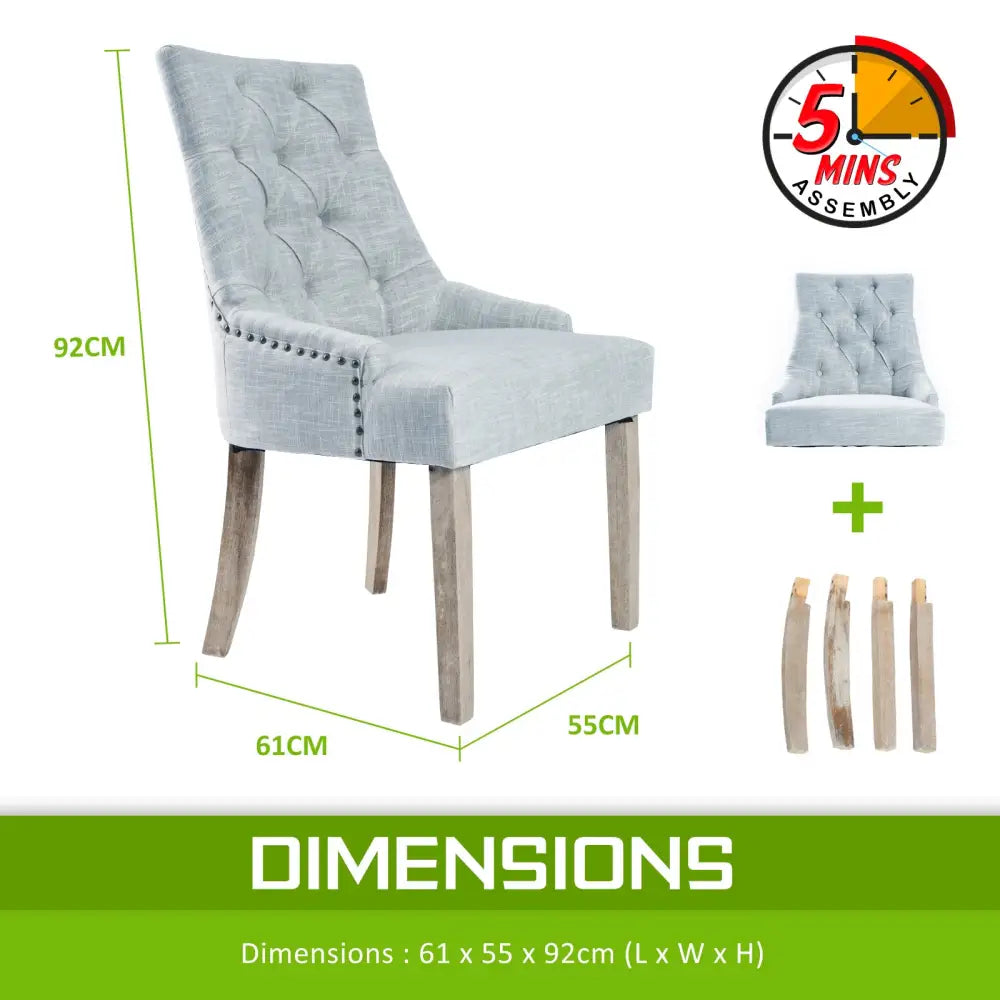 4X French Provincial Dining Chair Oak Leg AMOUR GREY - Furniture > Bar Stools & Chairs