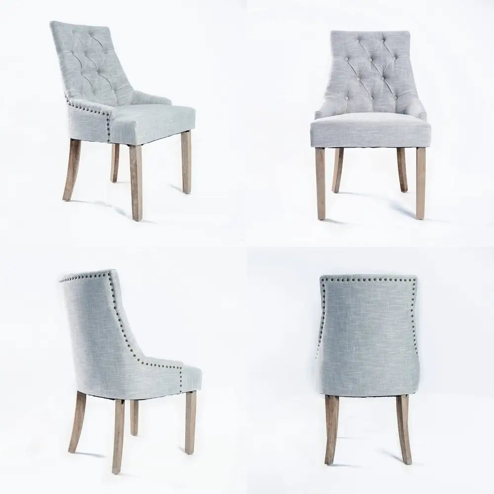 4X French Provincial Dining Chair Oak Leg AMOUR GREY - Furniture > Bar Stools & Chairs