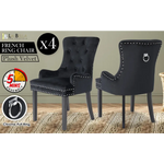 4X French Provincial Dining Chair Ring Studded Velvet Rubberwood Leg LISSE BLACK - Furniture > Bedroom > Bedside Tables