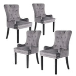 4X French Provincial Dining Chair Ring Studded Velvet Rubberwood Leg LISSE GREY - Furniture > Bedroom > Bedside Tables