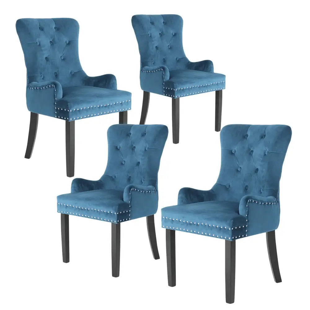 4X French Provincial Dining Chair Ring Studded Velvet Rubberwood Leg LISSE NAVY BLUE - Furniture > Bedroom > Bedside