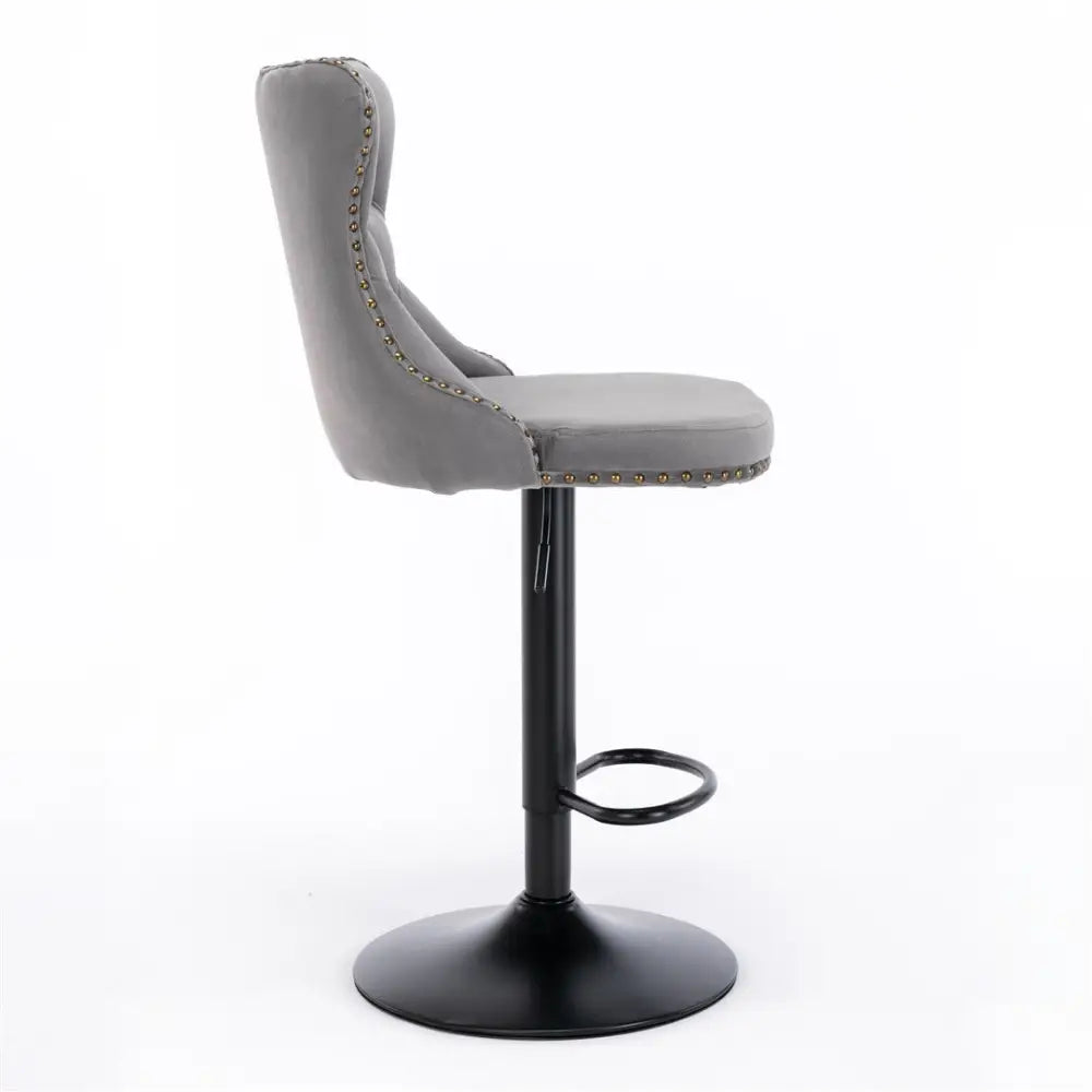 4x Height Adjustable Swivel Bar Stool Velvet Nailhead Barstool with Footrest - Furniture > Bar Stools & Chairs