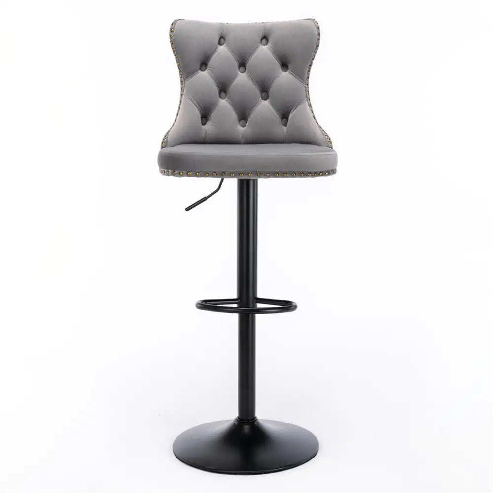 4x Height Adjustable Swivel Bar Stool Velvet Nailhead Barstool with Footrest - Furniture > Bar Stools & Chairs