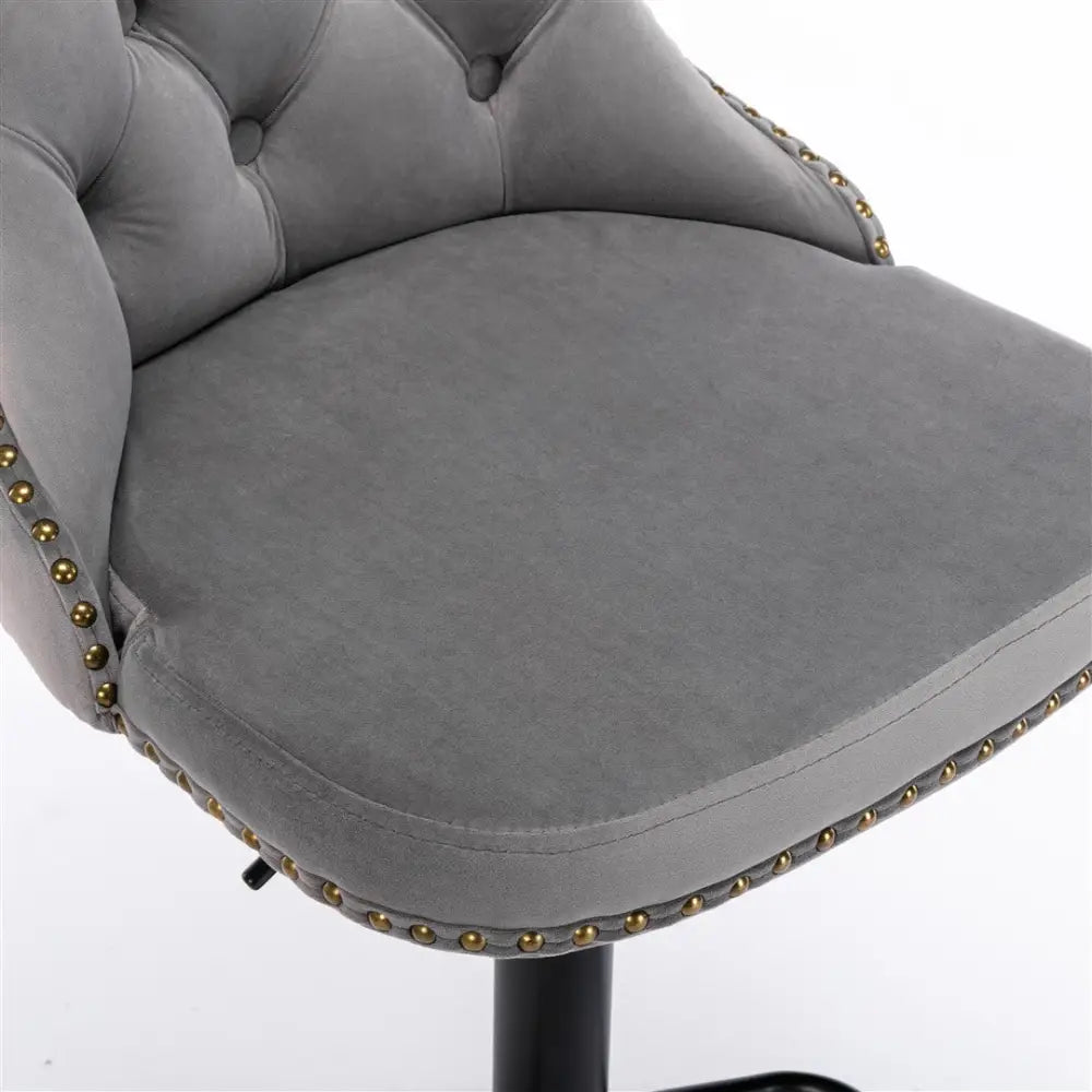 4x Height Adjustable Swivel Bar Stool Velvet Nailhead Barstool with Footrest - Furniture > Bar Stools & Chairs