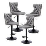 4x Height Adjustable Swivel Bar Stool Velvet Nailhead Barstool with Footrest - Furniture > Bar Stools & Chairs