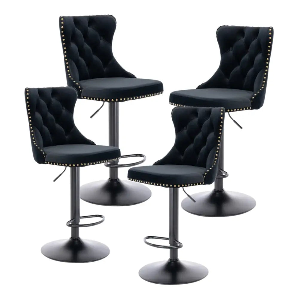 4x Height Adjustable Swivel Bar Stool Velvet Nailhead Barstool with Footrest - Furniture > Bar Stools & Chairs > Table