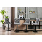 4x Height Adjustable Swivel Bar Stool Velvet Nailhead Barstool with Footrest - Furniture > Bar Stools & Chairs