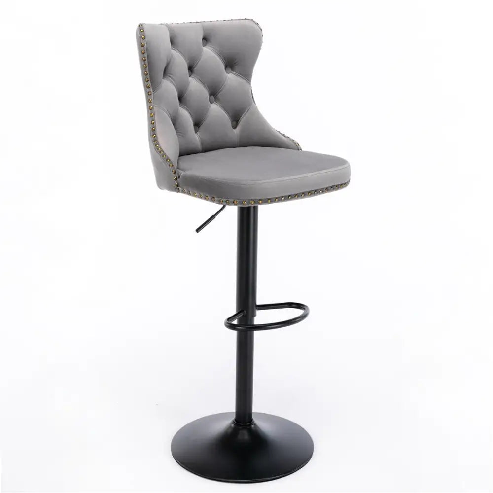 4x Height Adjustable Swivel Bar Stool Velvet Nailhead Barstool with Footrest - Furniture > Bar Stools & Chairs