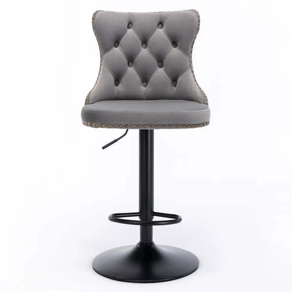 4x Height Adjustable Swivel Bar Stool Velvet Nailhead Barstool with Footrest - Furniture > Bar Stools & Chairs