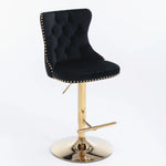4x Height Adjustable Swivel Bar Stool Velvet Studs Barstool with Footrest and Golden Base- Black - Furniture > Bar