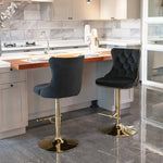 4x Height Adjustable Swivel Bar Stool Velvet Studs Barstool with Footrest and Golden Base- Black - Furniture > Bar