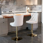 4x Height Adjustable Swivel Bar Stool Velvet Studs Barstool with Footrest and Golden Base- Beige - Furniture > Bar