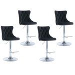 4x Height Adjustable Swivel Bar Stool Velvet Studs Barstool with Footrest and Chromed Base- Black - Furniture > Bar