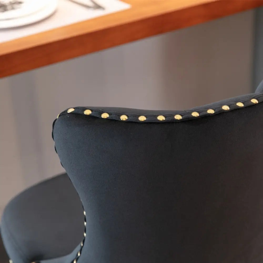 4x Height Adjustable Swivel Bar Stool Velvet Studs Barstool with Footrest and Golden Base- Black - Furniture > Bar