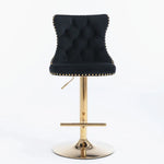 4x Height Adjustable Swivel Bar Stool Velvet Studs Barstool with Footrest and Golden Base- Black - Furniture > Bar