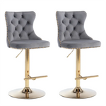 4x Height Adjustable Swivel Bar Stool Velvet Studs Barstool with Footrest and Golden Base- Grey - Furniture > Bar