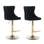 4x Height Adjustable Swivel Bar Stool Velvet Studs Barstool with Footrest and Golden Base- Black - Furniture > Bar