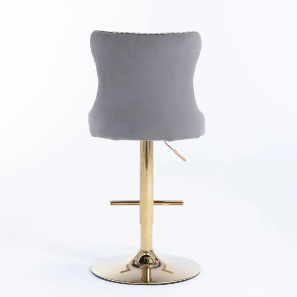 4x Height Adjustable Swivel Bar Stool Velvet Studs Barstool with Footrest and Golden Base- Grey - Furniture > Bar