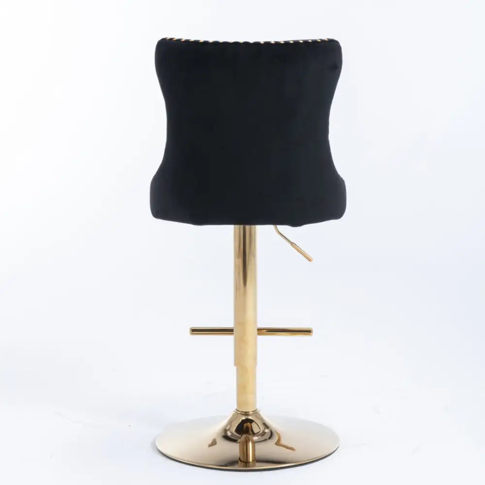 4x Height Adjustable Swivel Bar Stool Velvet Studs Barstool with Footrest and Golden Base- Black - Furniture > Bar