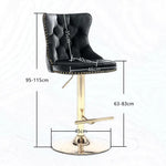 4x Height Adjustable Swivel Bar Stool Velvet Studs Barstool with Footrest and Golden Base- Black - Furniture > Bar