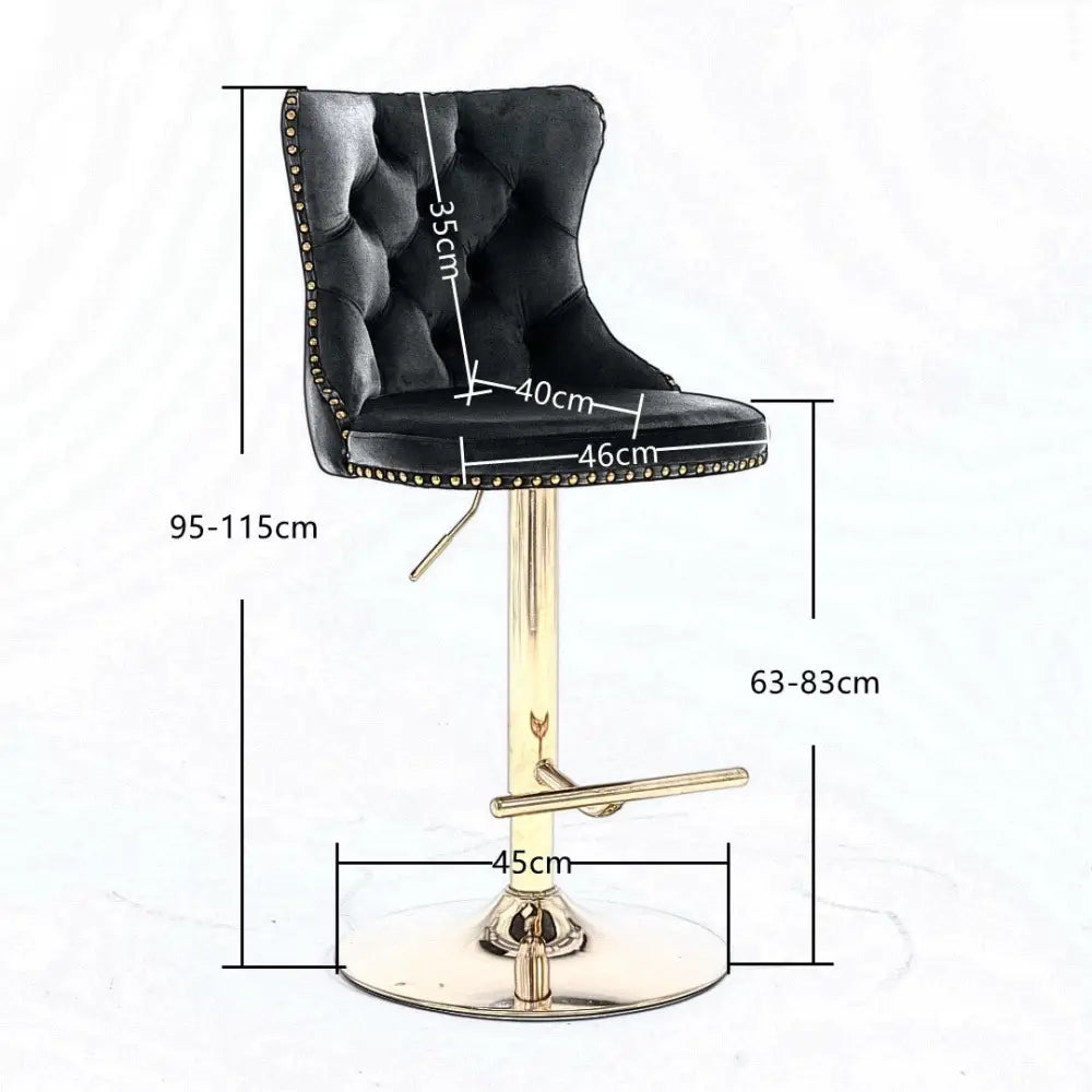 4x Height Adjustable Swivel Bar Stool Velvet Studs Barstool with Footrest and Golden Base- Black - Furniture > Bar