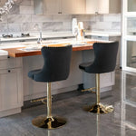 4x Height Adjustable Swivel Bar Stool Velvet Studs Barstool with Footrest and Golden Base- Black - Furniture > Bar