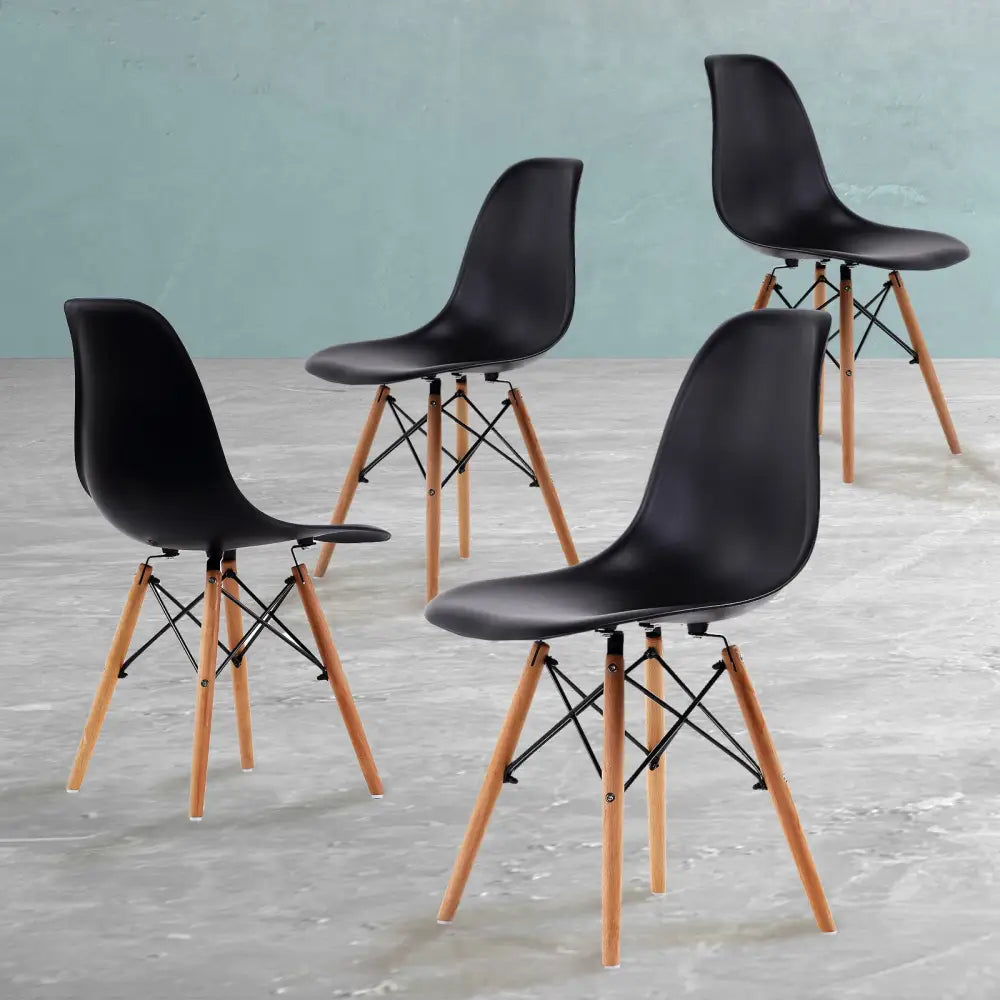4X Retro Dining Cafe Chair DSW BLACK - Furniture > Bar Stools & Chairs