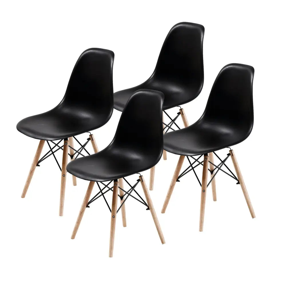 4X Retro Dining Cafe Chair DSW BLACK - Furniture > Bar Stools & Chairs