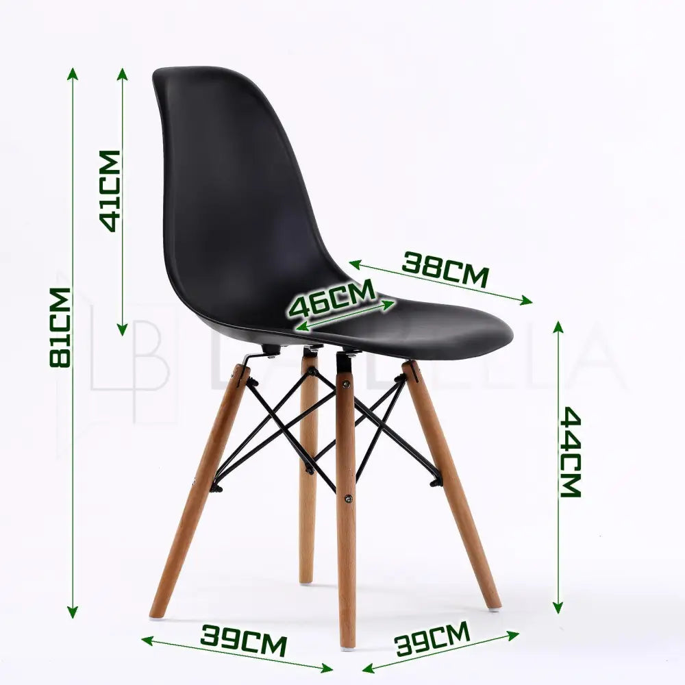 4X Retro Dining Cafe Chair DSW BLACK - Furniture > Bar Stools & Chairs