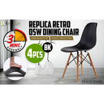 4X Retro Dining Cafe Chair DSW BLACK - Furniture > Bar Stools & Chairs