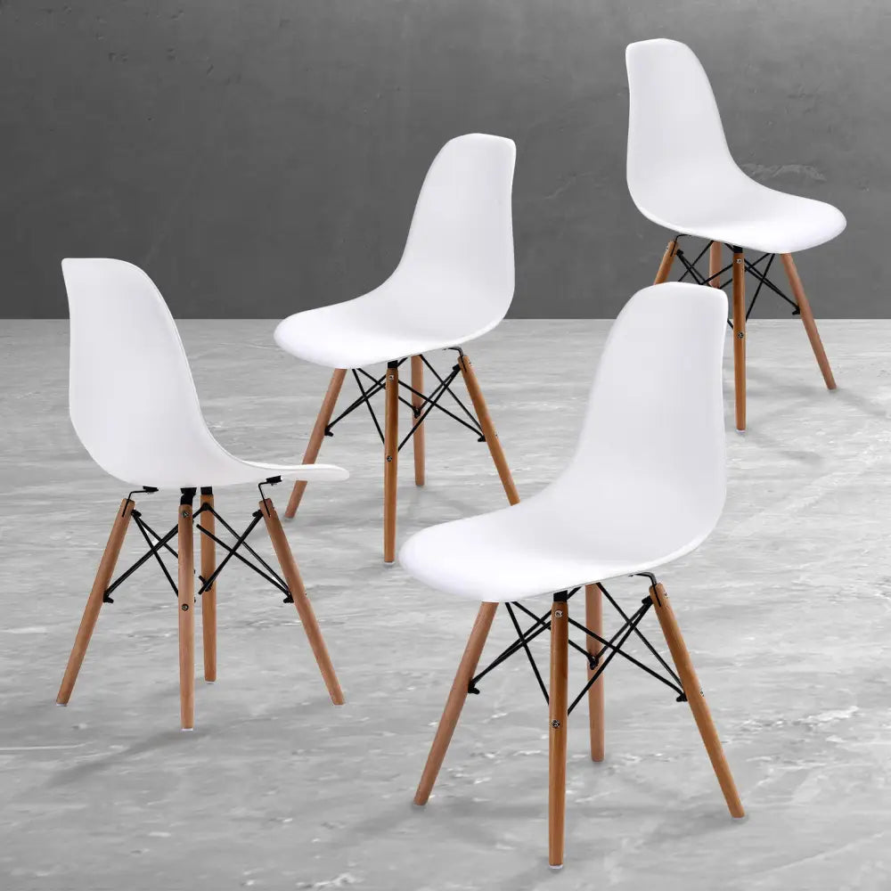 4X Retro Dining Cafe Chair DSW WHITE - Furniture > Bar Stools & Chairs