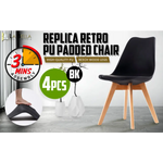 4X Retro Dining Cafe Chair Padded Seat BLACK - Furniture > Bar Stools & Chairs