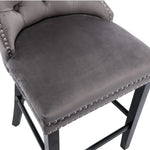 4X Velvet Bar Stools with Studs Trim Wooden Legs Tufted Dining Chairs Kitchen - Furniture > Bar Stools & Chairs