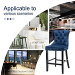 4X Velvet Bar Stools with Studs Trim Wooden Legs Tufted Dining Chairs Kitchen - Furniture > Bar Stools & Chairs
