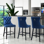 4X Velvet Bar Stools with Studs Trim Wooden Legs Tufted Dining Chairs Kitchen - Furniture > Bar Stools & Chairs