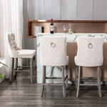 4X Velvet Bar Stools with Studs Trim Wooden Legs Tufted Dining Chairs Kitchen - Furniture > Bar Stools & Chairs