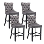 4X Velvet Bar Stools with Studs Trim Wooden Legs Tufted Dining Chairs Kitchen - Furniture > Bar Stools & Chairs